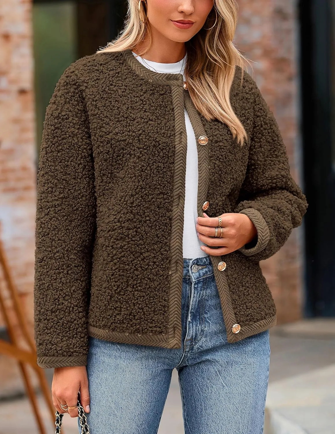 PRETTYGARDEN Women's Faux Fur Shearling Coat Fuzzy Fleece Button Up Trendy Fall Winter Cropped Jackets Outerwear