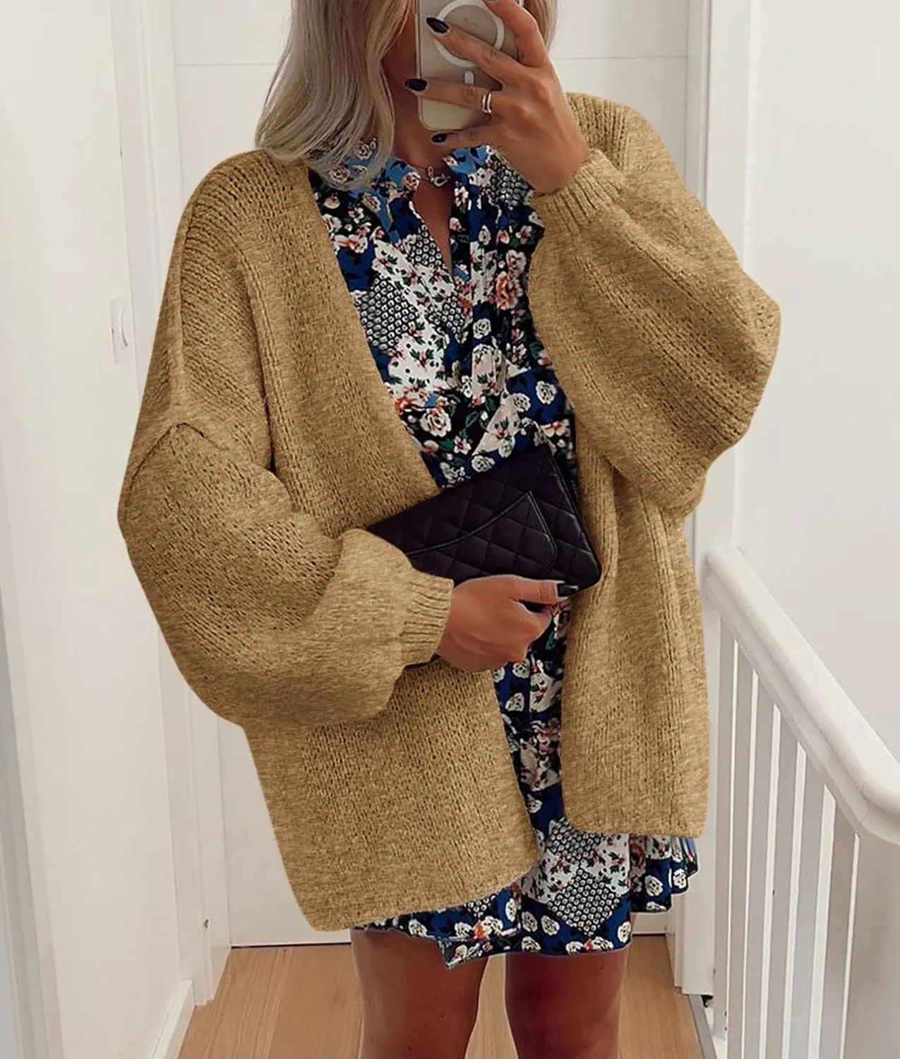 PRETTYGARDEN Womens Oversized Cardigan Sweaters 2025 Fall Long Lantern Sleeve Knit Open Front Lightweight Sweater