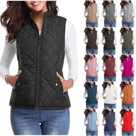 Puffer Vest Women Stand Collar Lightweight Gilet Quilted Zip Vest Sleeveless Winter Down Jackets Warm Vests Outerwear
