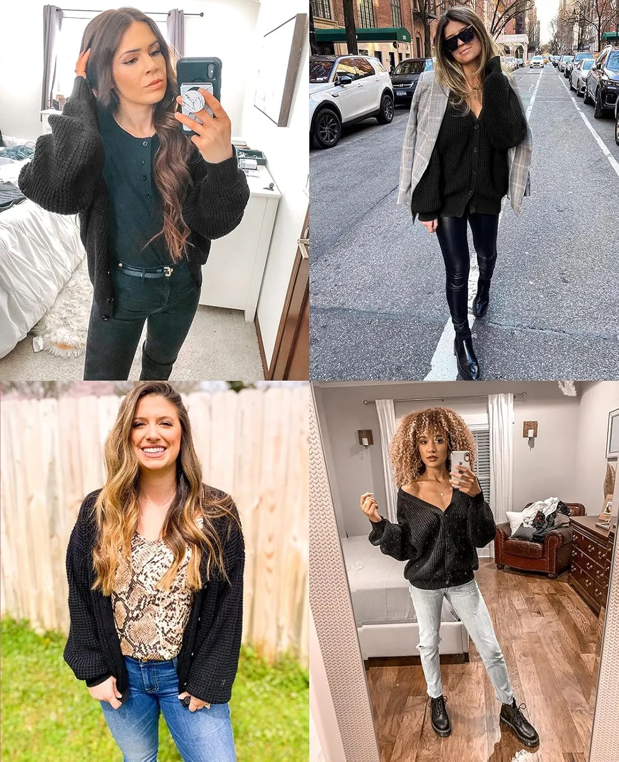 QUALFORT Cardigan Sweaters for Women 100% Cotton Button-Down Long Sleeve Oversized Knit Outerwear