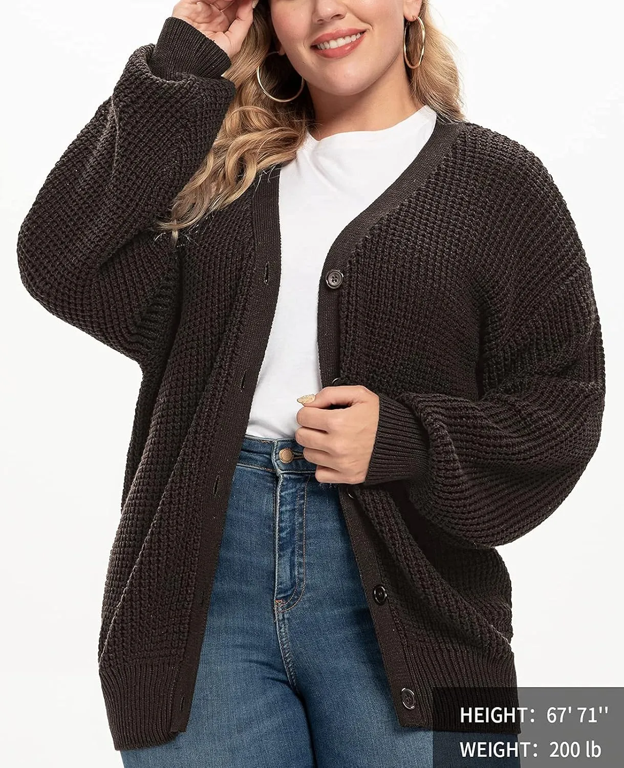 QUALFORT Cardigan Sweaters for Women 100% Cotton Button-Down Long Sleeve Oversized Knit Outerwear