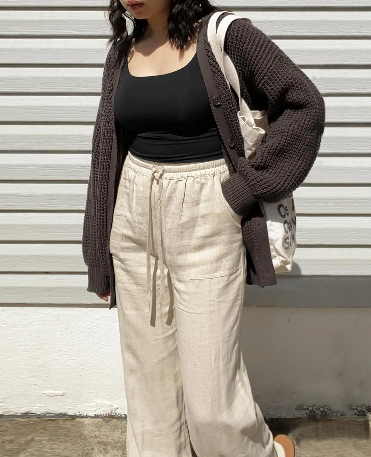 QUALFORT Cardigan Sweaters for Women 100% Cotton Button-Down Long Sleeve Oversized Knit Outerwear