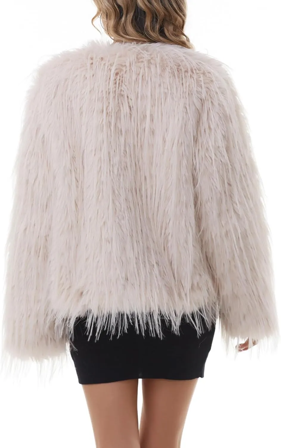QUENTY PIELIES Faux Fur Coat Womens Jacket Shaggy Outwear Long Sleeve Warm Winter
