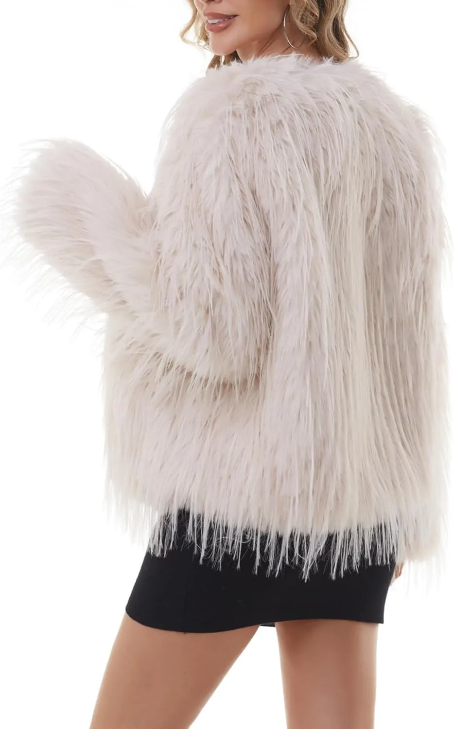 QUENTY PIELIES Faux Fur Coat Womens Jacket Shaggy Outwear Long Sleeve Warm Winter