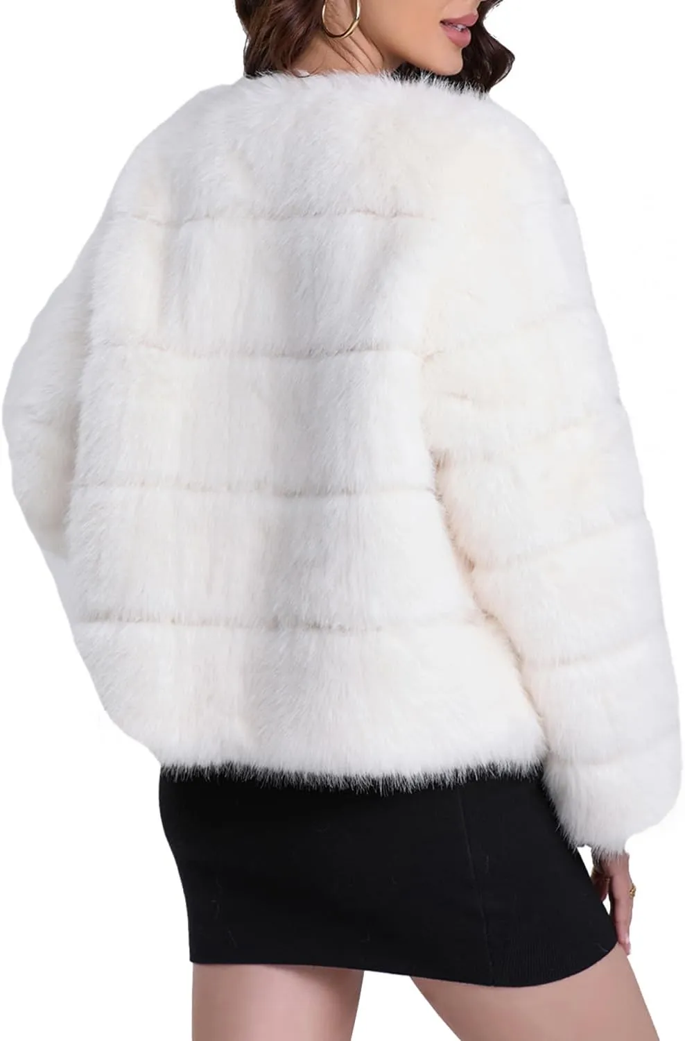 QUENTY PIELIES Faux Fur Coat Womens Jacket Winter Long Sleeve Overcoat Warm