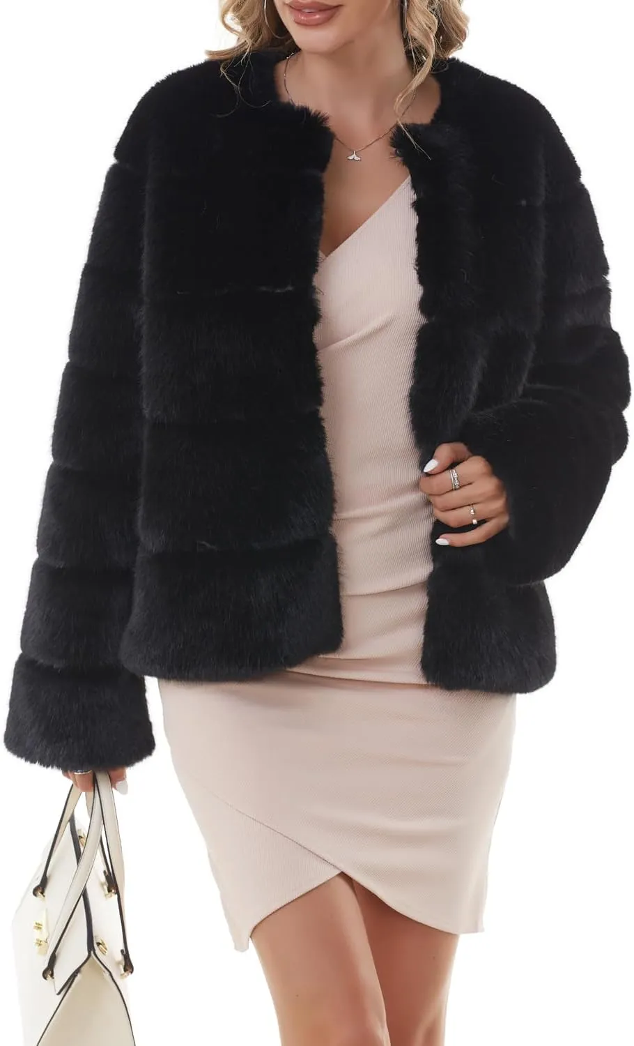 QUENTY PIELIES Faux Fur Coat Womens Jacket Winter Long Sleeve Overcoat Warm