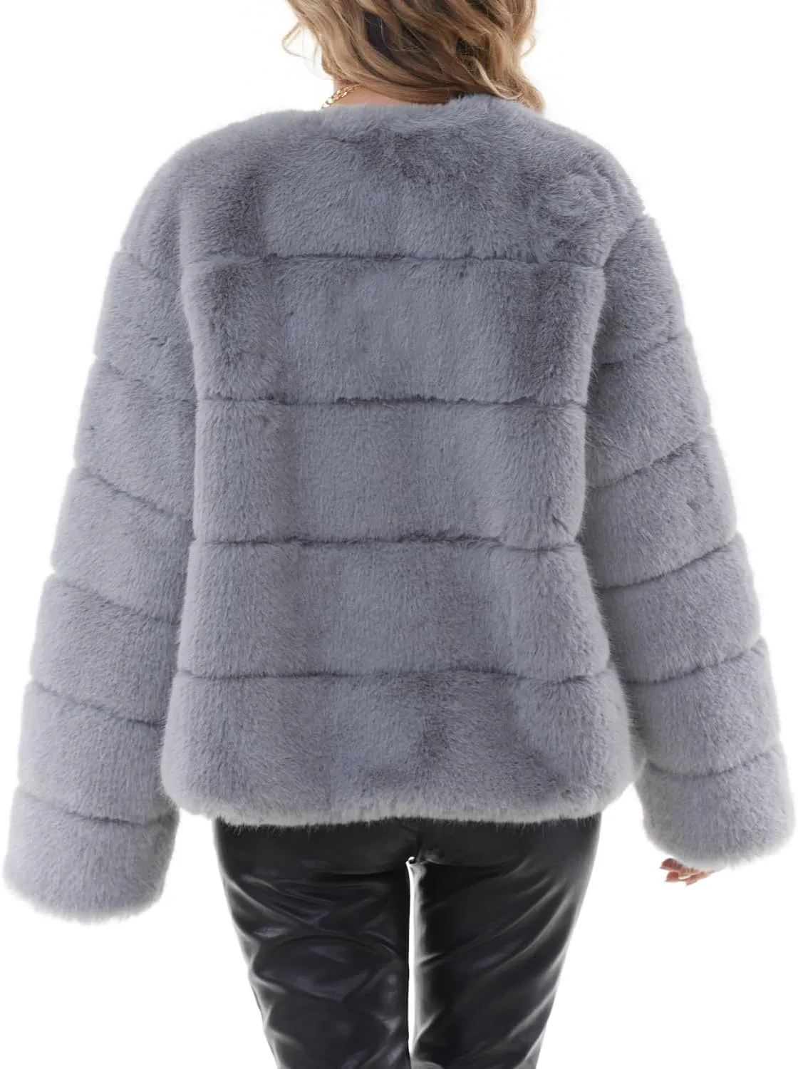QUENTY PIELIES Faux Fur Coat Womens Jacket Winter Long Sleeve Overcoat Warm