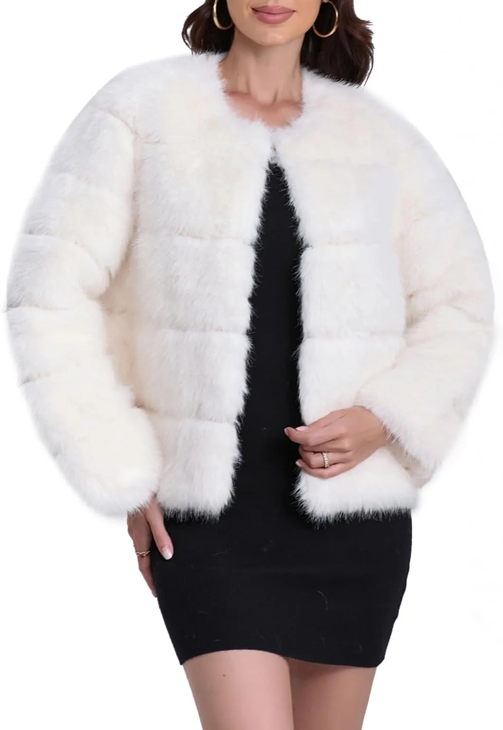 QUENTY PIELIES Faux Fur Coat Womens Jacket Winter Long Sleeve Overcoat Warm