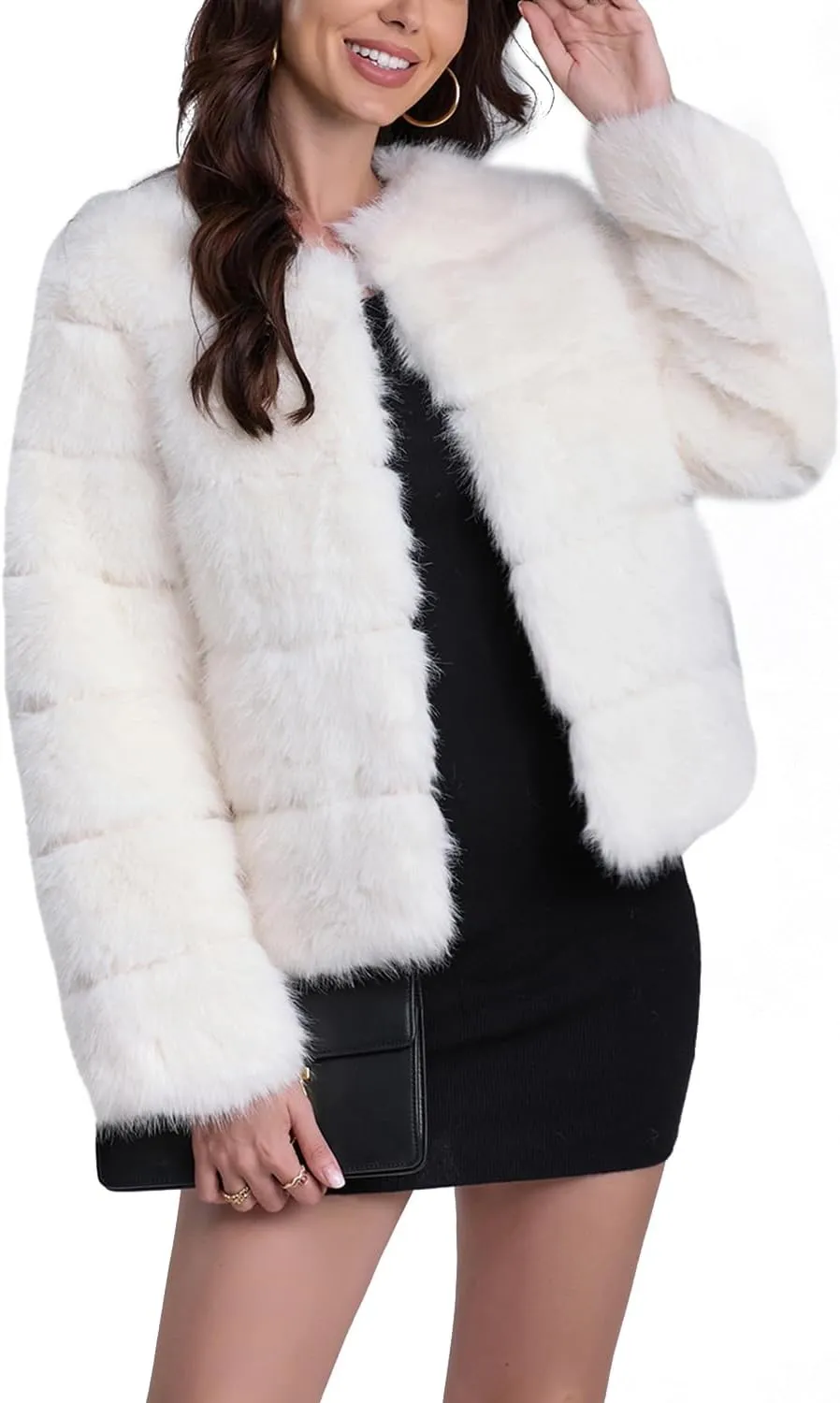 QUENTY PIELIES Faux Fur Coat Womens Jacket Winter Long Sleeve Overcoat Warm