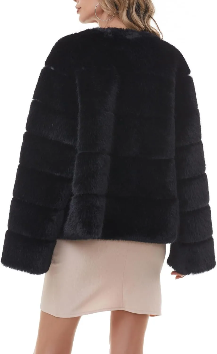 QUENTY PIELIES Faux Fur Coat Womens Jacket Winter Long Sleeve Overcoat Warm