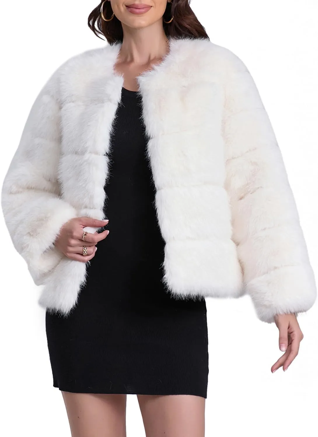 QUENTY PIELIES Faux Fur Coat Womens Jacket Winter Long Sleeve Overcoat Warm