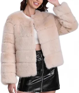 QUENTY PIELIES Faux Fur Coat Womens Jacket Winter Long Sleeve Overcoat Warm