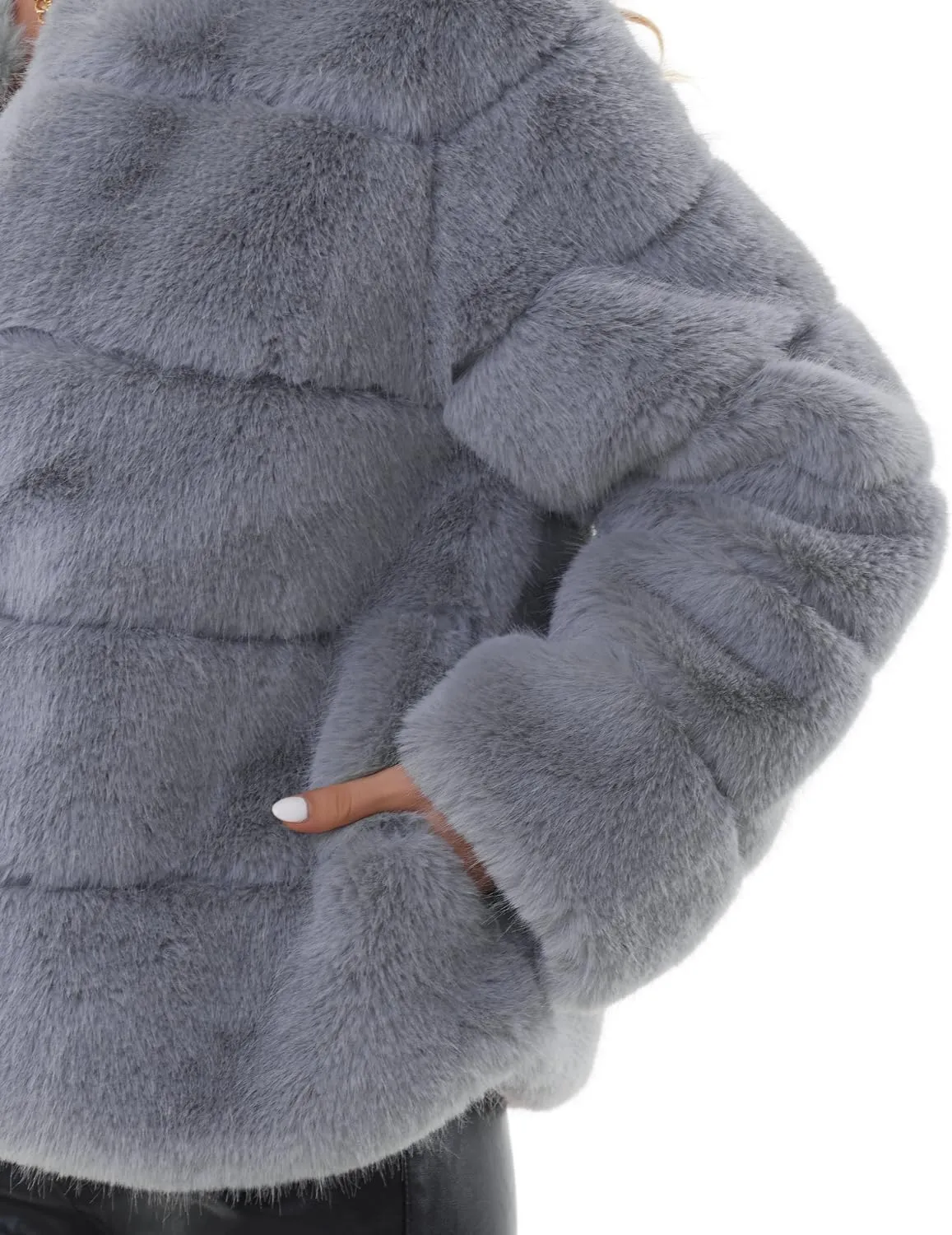 QUENTY PIELIES Faux Fur Coat Womens Jacket Winter Long Sleeve Overcoat Warm