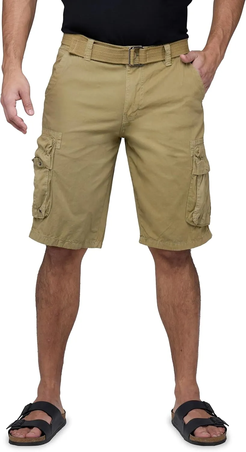 RAW X Mens Belted Cargo Shorts, Relaxed Fit Casual Knee Length Cargo Shorts for Men (Big and Tall Shorts for Men)