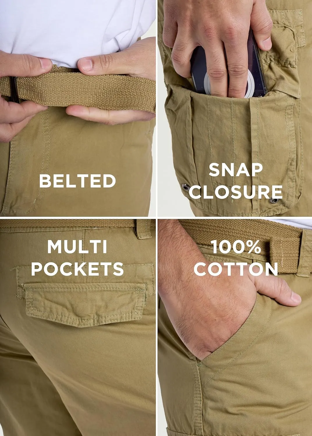 RAW X Mens Belted Cargo Shorts, Relaxed Fit Casual Knee Length Cargo Shorts for Men (Big and Tall Shorts for Men)