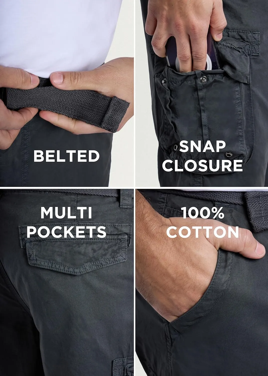 RAW X Mens Belted Cargo Shorts, Relaxed Fit Casual Knee Length Cargo Shorts for Men (Big and Tall Shorts for Men)