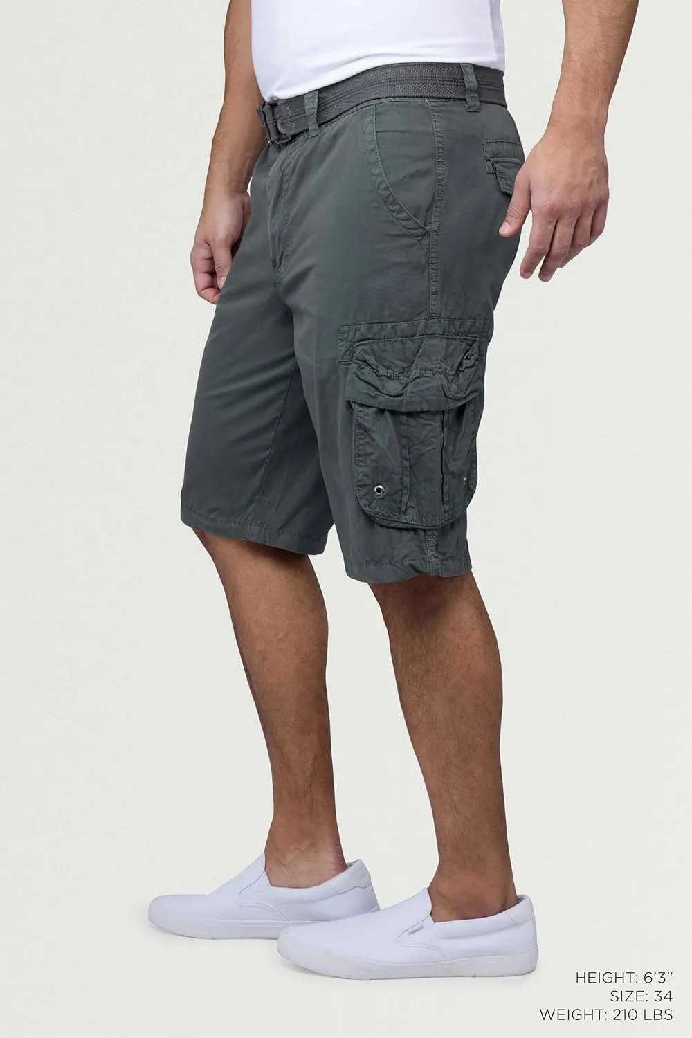 RAW X Mens Belted Cargo Shorts, Relaxed Fit Casual Knee Length Cargo Shorts for Men (Big and Tall Shorts for Men)