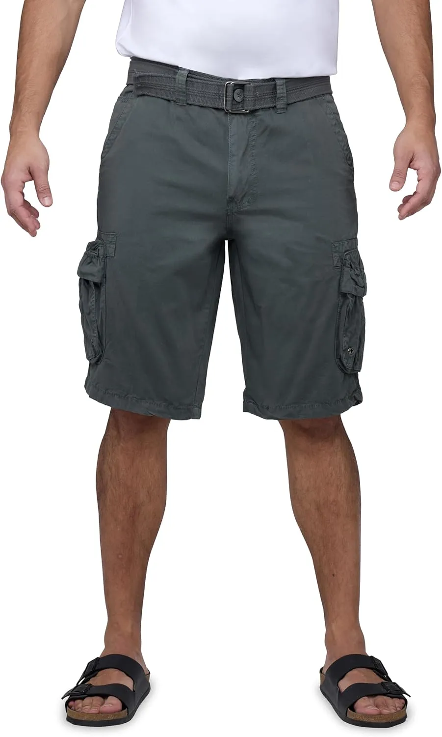 RAW X Mens Belted Cargo Shorts, Relaxed Fit Casual Knee Length Cargo Shorts for Men (Big and Tall Shorts for Men)