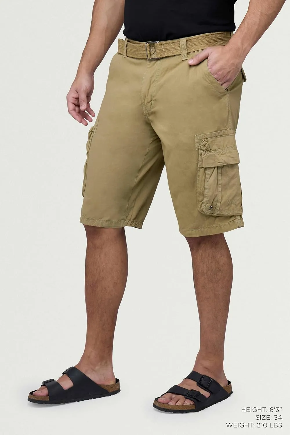 RAW X Mens Belted Cargo Shorts, Relaxed Fit Casual Knee Length Cargo Shorts for Men (Big and Tall Shorts for Men)