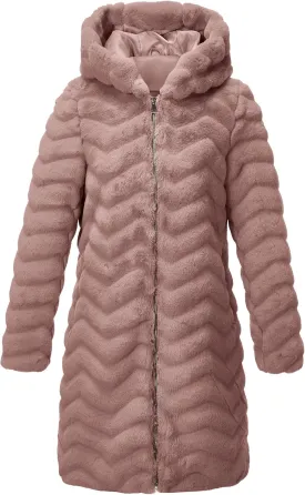 RISISSIDA Women Long Faux Fur Coat Fuzzy Jacket Hooded Winter Fall Warm Overcoat
