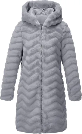RISISSIDA Women Long Faux Fur Coat Fuzzy Jacket Hooded Winter Fall Warm Overcoat