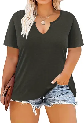 RITERA Plus Size Tops for Women Casual T-Shirt Short Sleeve Round V Neck Tunic Oversized Shirts XL-5XL