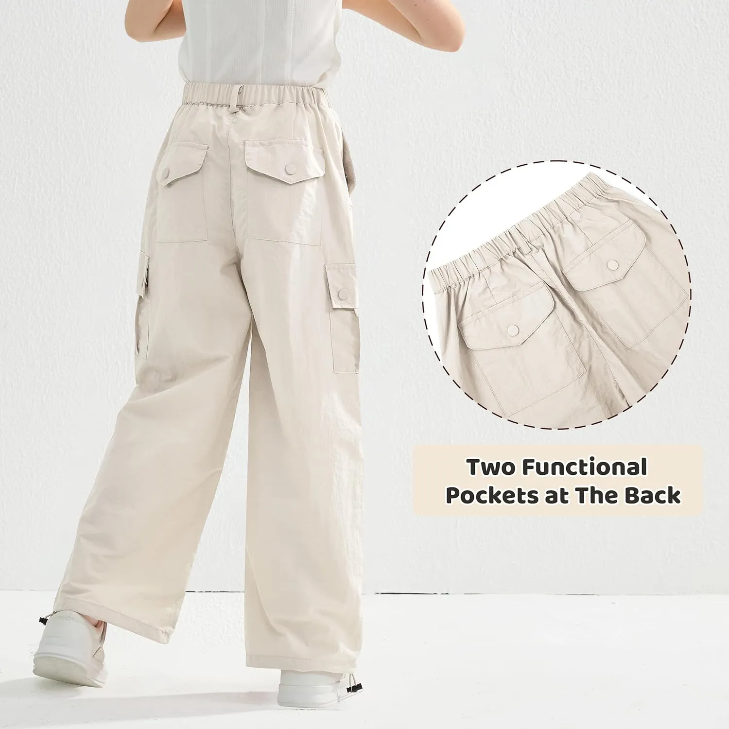 Rolanko Parachute Pants for Girls Y2K Cargo Trousers with Pockets Harajuku Jogger Pants Kids 4-14 Years