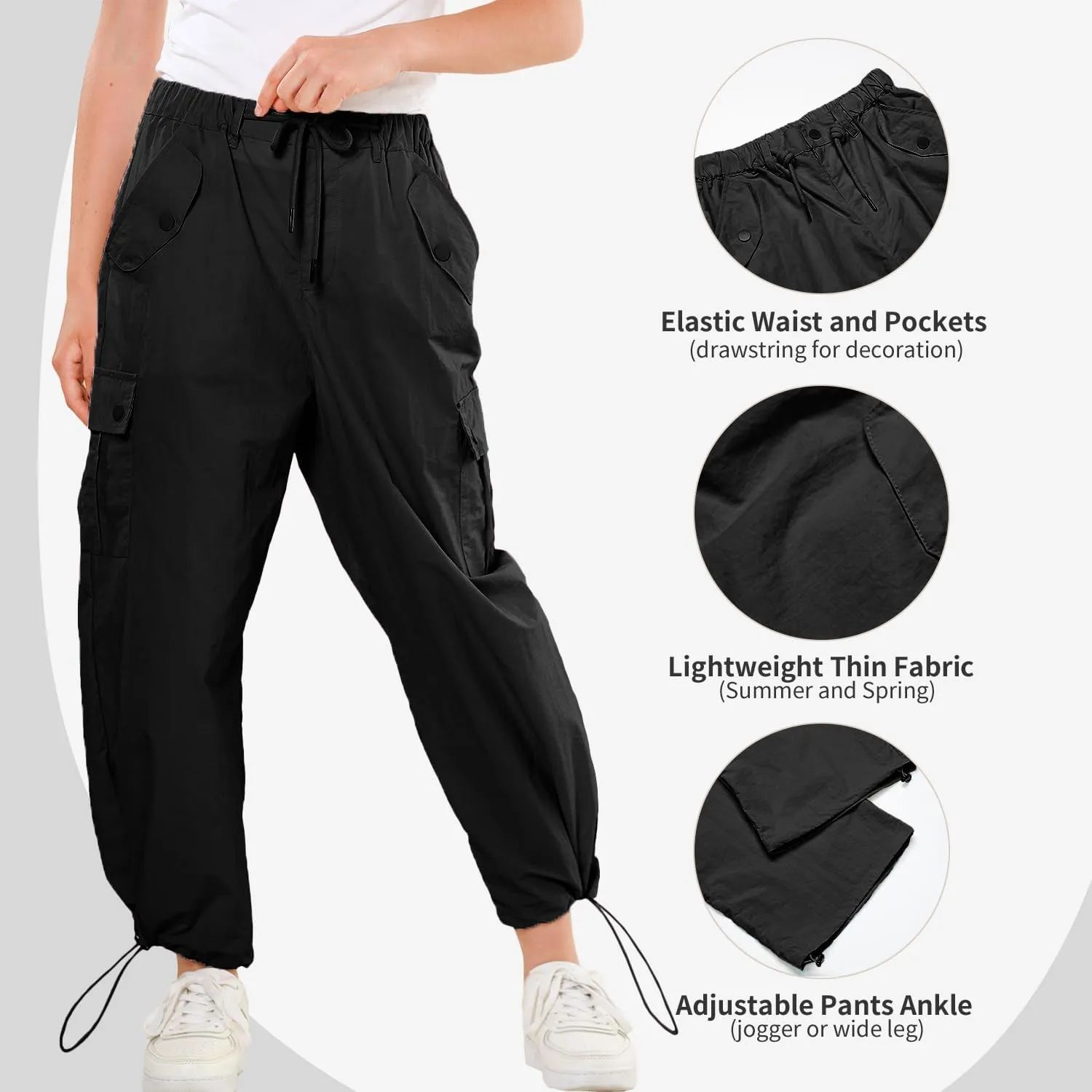 Rolanko Parachute Pants for Girls Y2K Cargo Trousers with Pockets Harajuku Jogger Pants Kids 4-14 Years