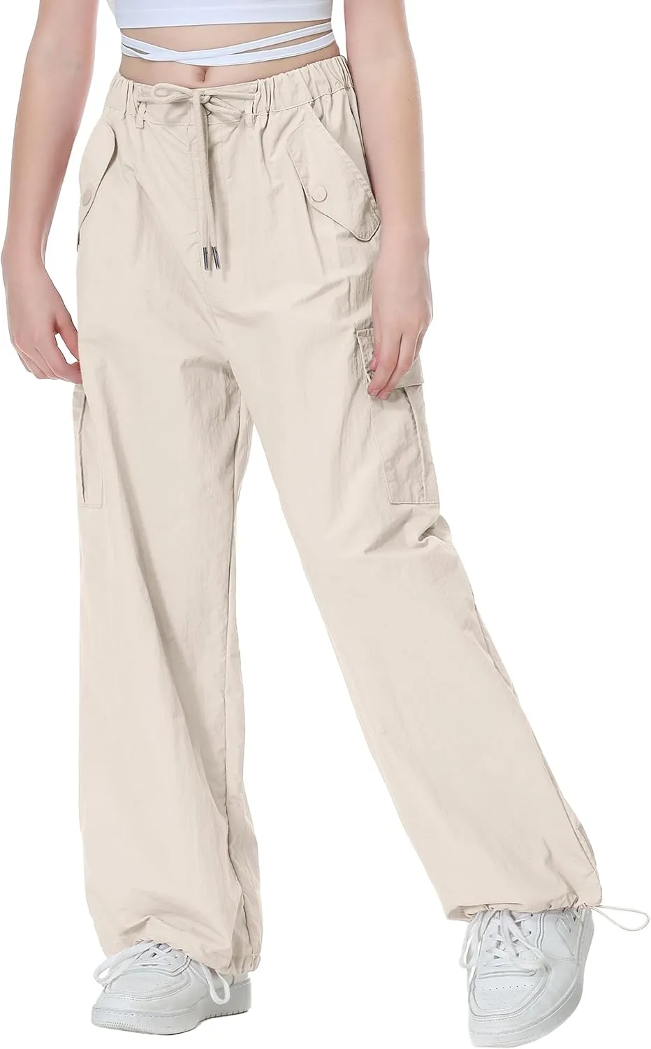 Rolanko Parachute Pants for Girls Y2K Cargo Trousers with Pockets Harajuku Jogger Pants Kids 4-14 Years