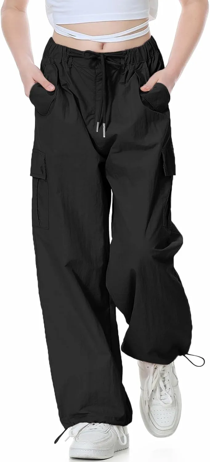 Rolanko Parachute Pants for Girls Y2K Cargo Trousers with Pockets Harajuku Jogger Pants Kids 4-14 Years