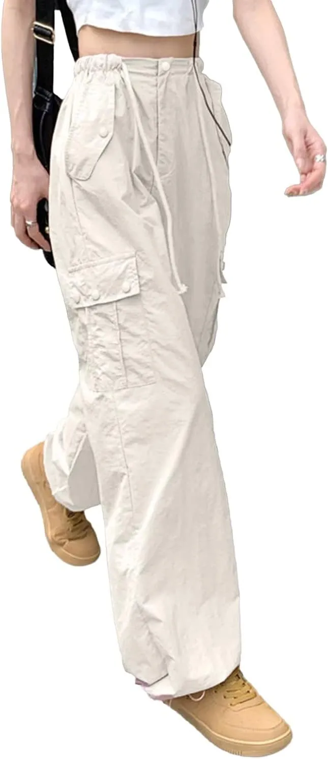Rolanko Parachute Pants for Girls Y2K Cargo Trousers with Pockets Harajuku Jogger Pants Kids 4-14 Years