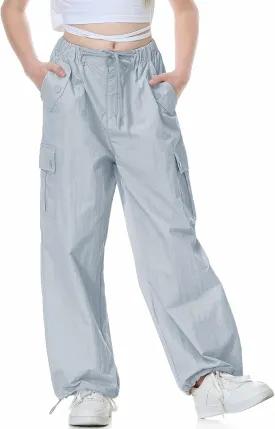 Rolanko Parachute Pants for Girls Y2K Cargo Trousers with Pockets Harajuku Jogger Pants Kids 4-14 Years