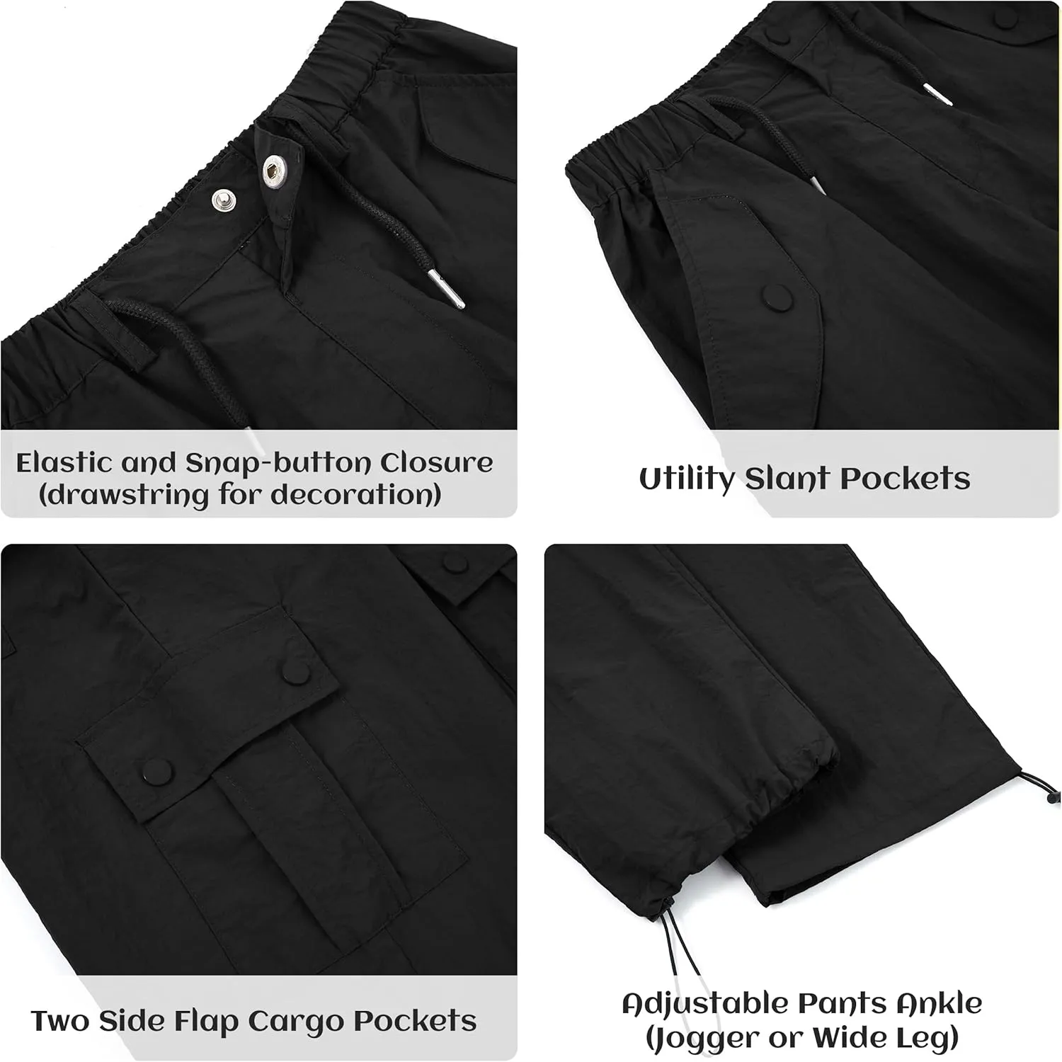 Rolanko Parachute Pants for Girls Y2K Cargo Trousers with Pockets Harajuku Jogger Pants Kids 4-14 Years