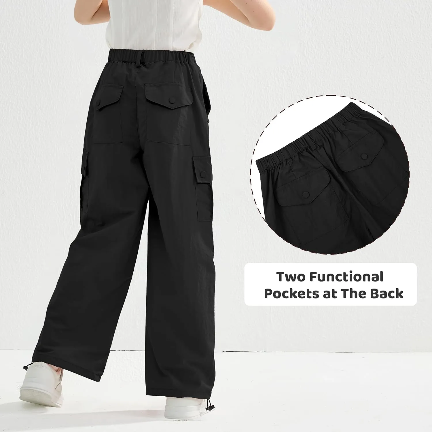 Rolanko Parachute Pants for Girls Y2K Cargo Trousers with Pockets Harajuku Jogger Pants Kids 4-14 Years