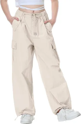 Rolanko Parachute Pants for Girls Y2K Cargo Trousers with Pockets Harajuku Jogger Pants Kids 4-14 Years