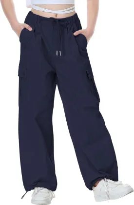 Rolanko Parachute Pants for Girls Y2K Cargo Trousers with Pockets Harajuku Jogger Pants Kids 4-14 Years