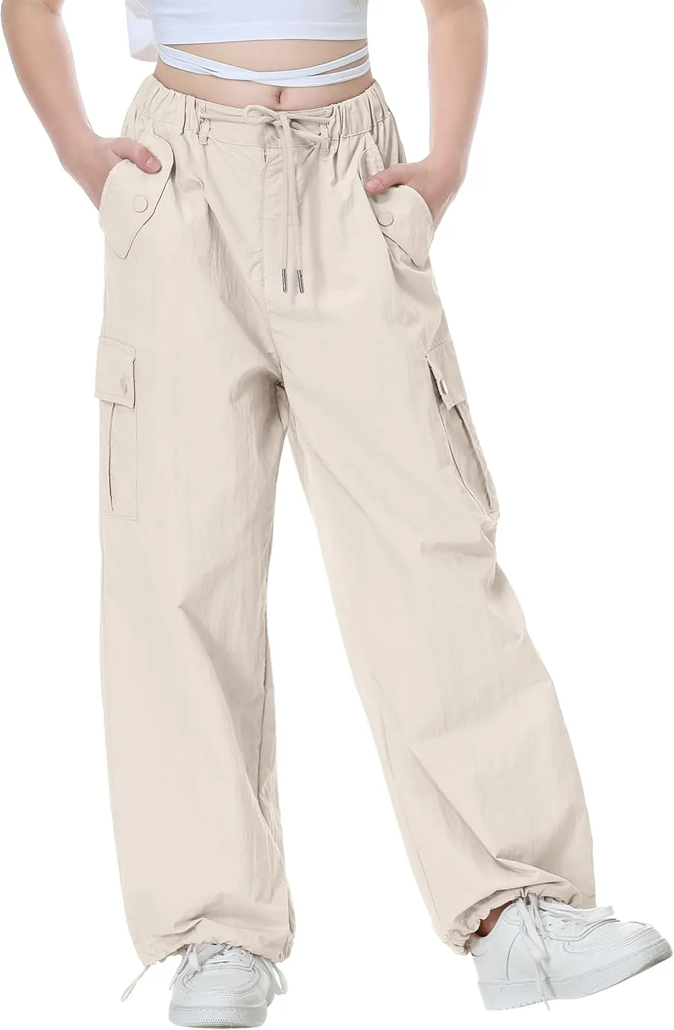 Rolanko Parachute Pants for Girls Y2K Cargo Trousers with Pockets Harajuku Jogger Pants Kids 4-14 Years