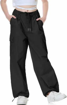 Rolanko Parachute Pants for Girls Y2K Cargo Trousers with Pockets Harajuku Jogger Pants Kids 4-14 Years