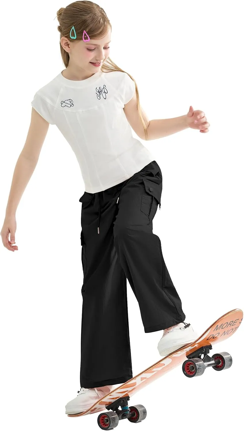 Rolanko Parachute Pants for Girls Y2K Cargo Trousers with Pockets Harajuku Jogger Pants Kids 4-14 Years
