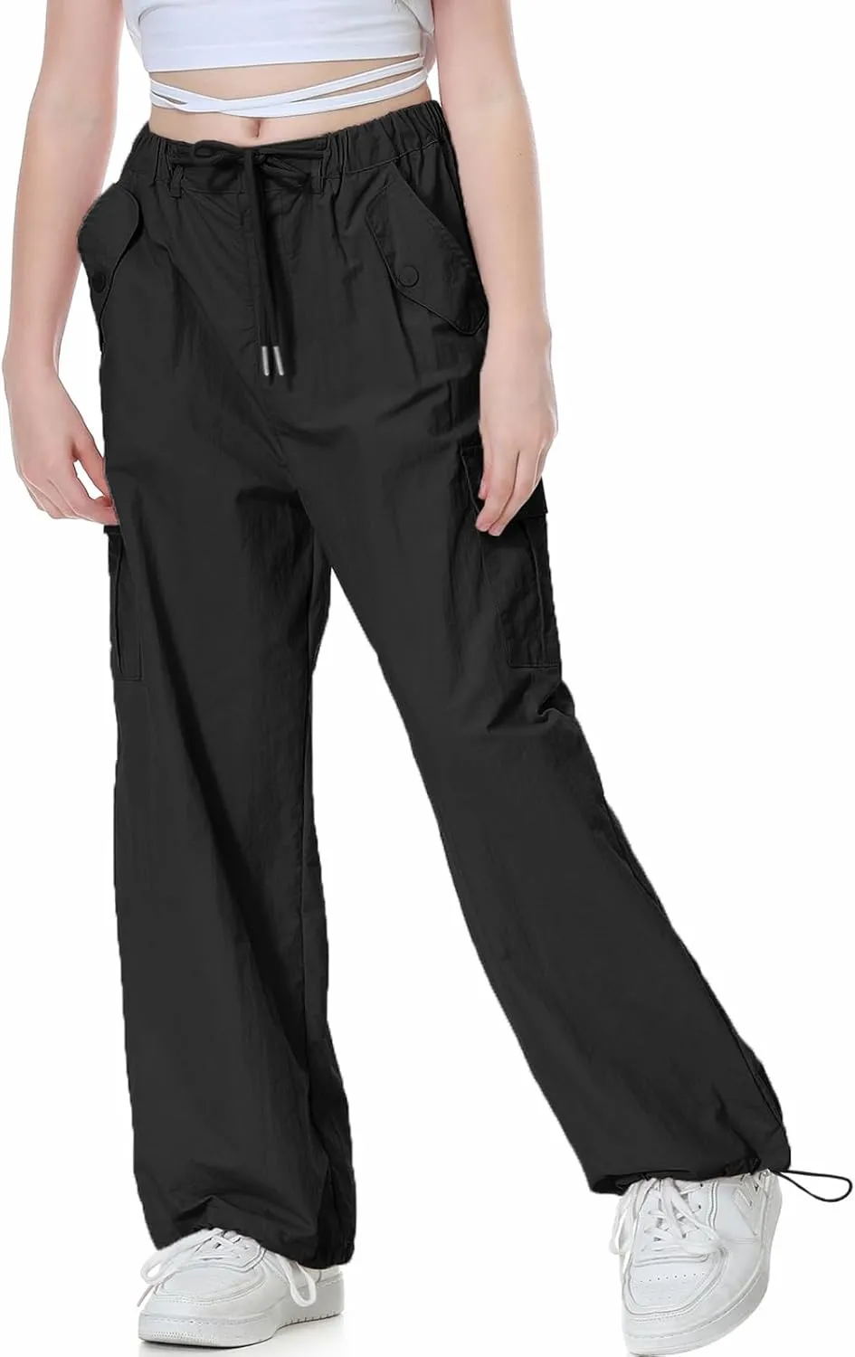 Rolanko Parachute Pants for Girls Y2K Cargo Trousers with Pockets Harajuku Jogger Pants Kids 4-14 Years