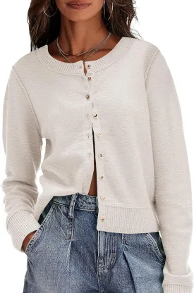 Saodimallsu Womens Button Down Cardigan Sweaters Lightweight Long Sleeve Crew Neck Summer Knit Open Front Tops