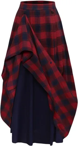 Scarlet Darkness Plaid Skirts for Women High Waist Long Skirt with Pockets