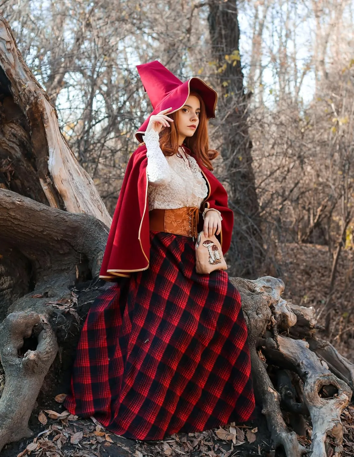 Scarlet Darkness Plaid Skirts for Women High Waist Long Skirt with Pockets