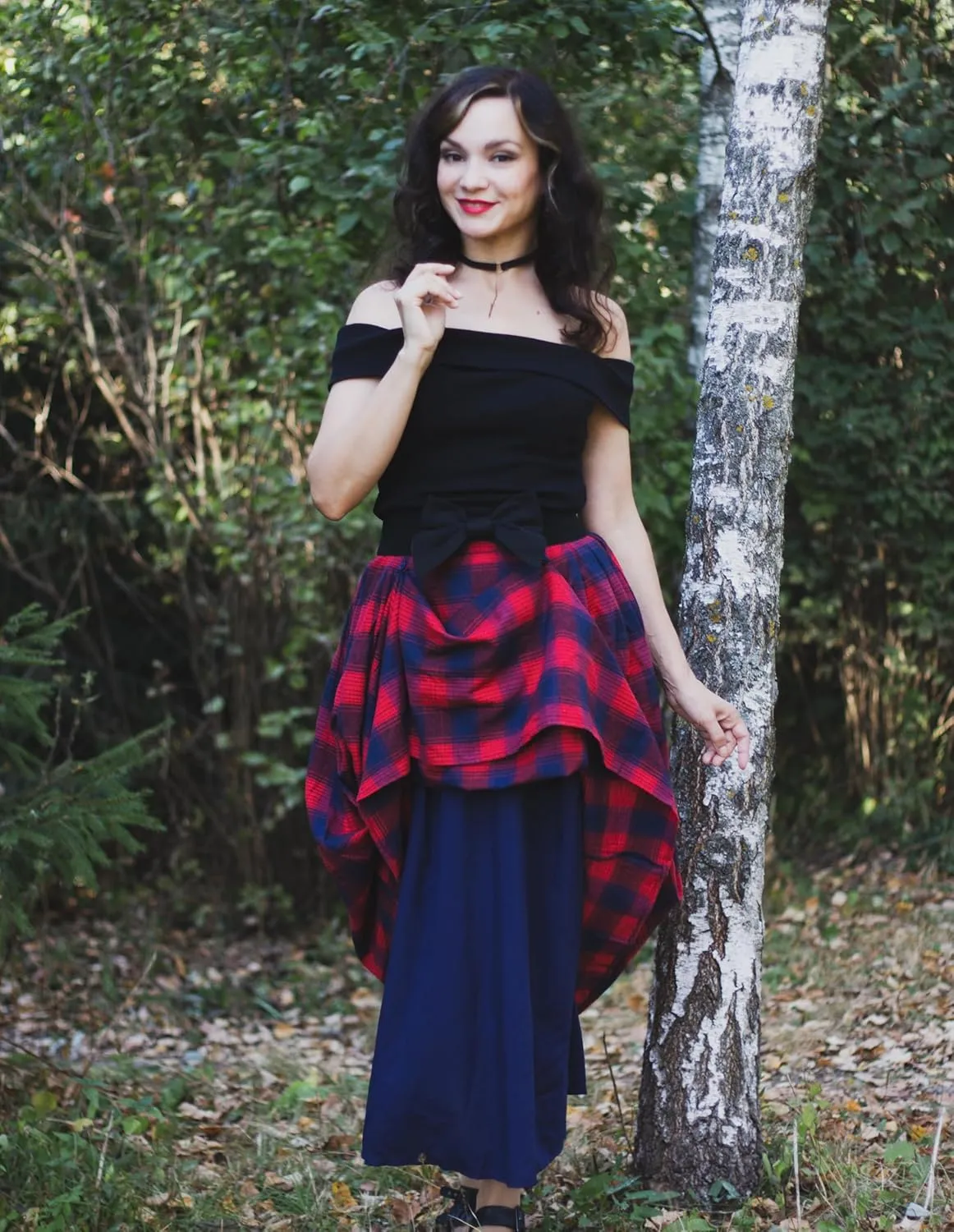 Scarlet Darkness Plaid Skirts for Women High Waist Long Skirt with Pockets