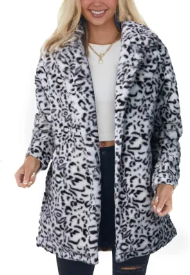 SeekMe Womens Faux Fur Coats Leopard Jackets Loose Warm Fall Winter Fluffy Jacket Outwear
