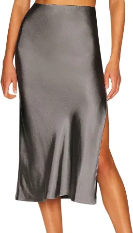 Slit Skirt for Women Soild Silk Satin Midi Skirt High Waisted Elasticized Waistband A-Line Skirt Elegant Swing Cocktail Skirt