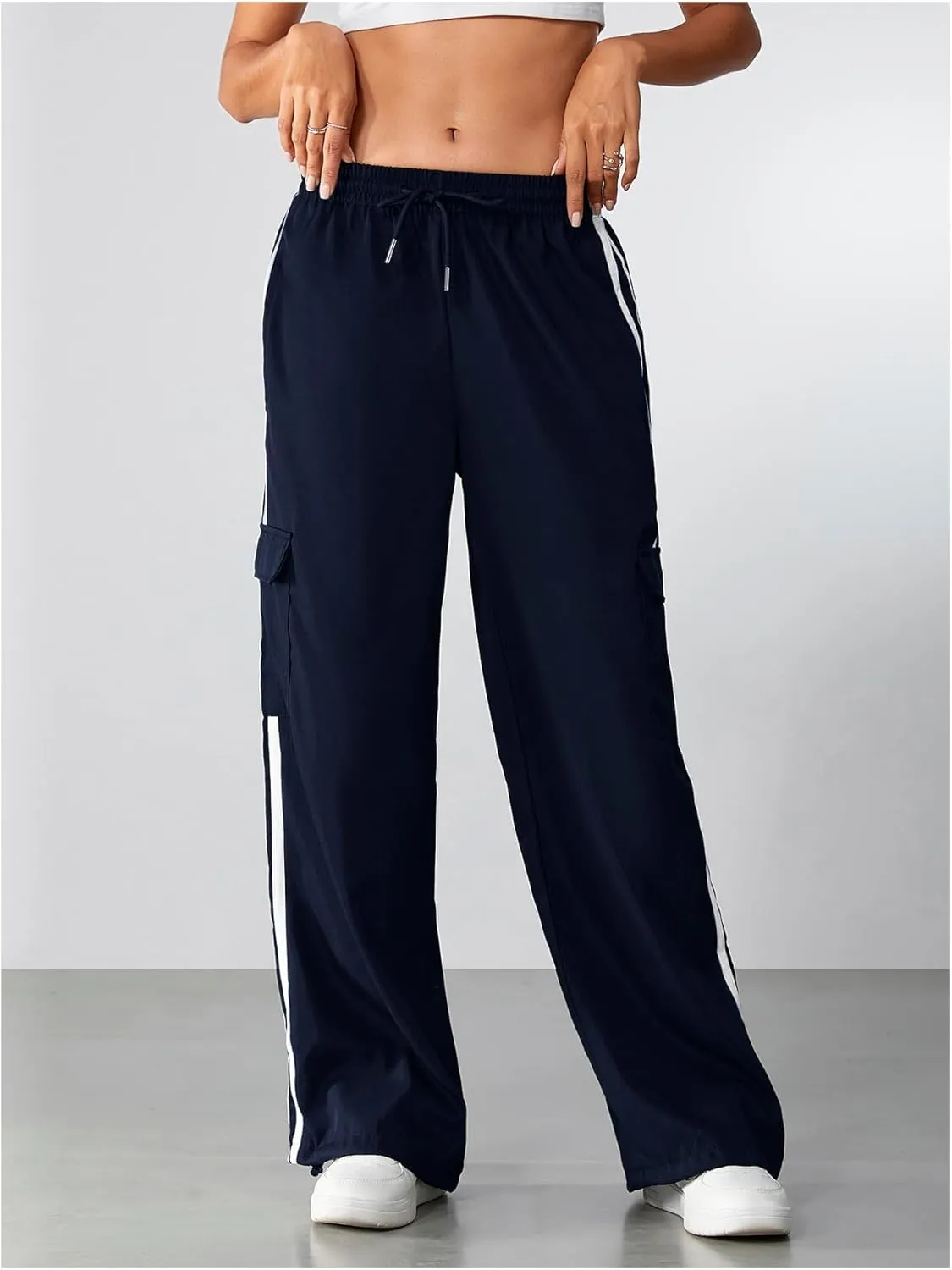 SOLY HUX Women's Cargo Sweatpants Wide Leg Baggy Parachute Pants Y2K High Waisted Track Pants Streetwear