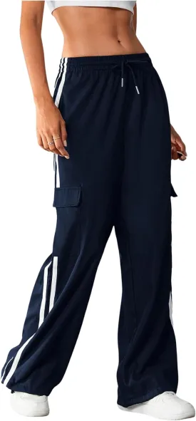 SOLY HUX Women's Cargo Sweatpants Wide Leg Baggy Parachute Pants Y2K High Waisted Track Pants Streetwear