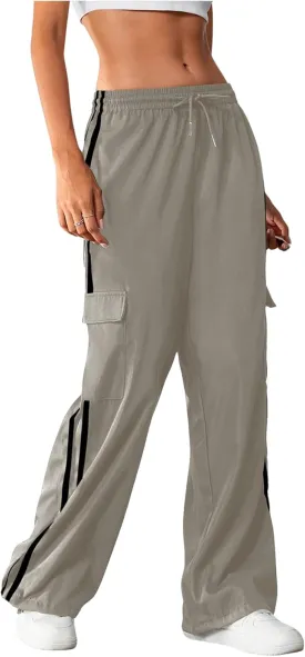 SOLY HUX Women's Cargo Sweatpants Wide Leg Baggy Parachute Pants Y2K High Waisted Track Pants Streetwear