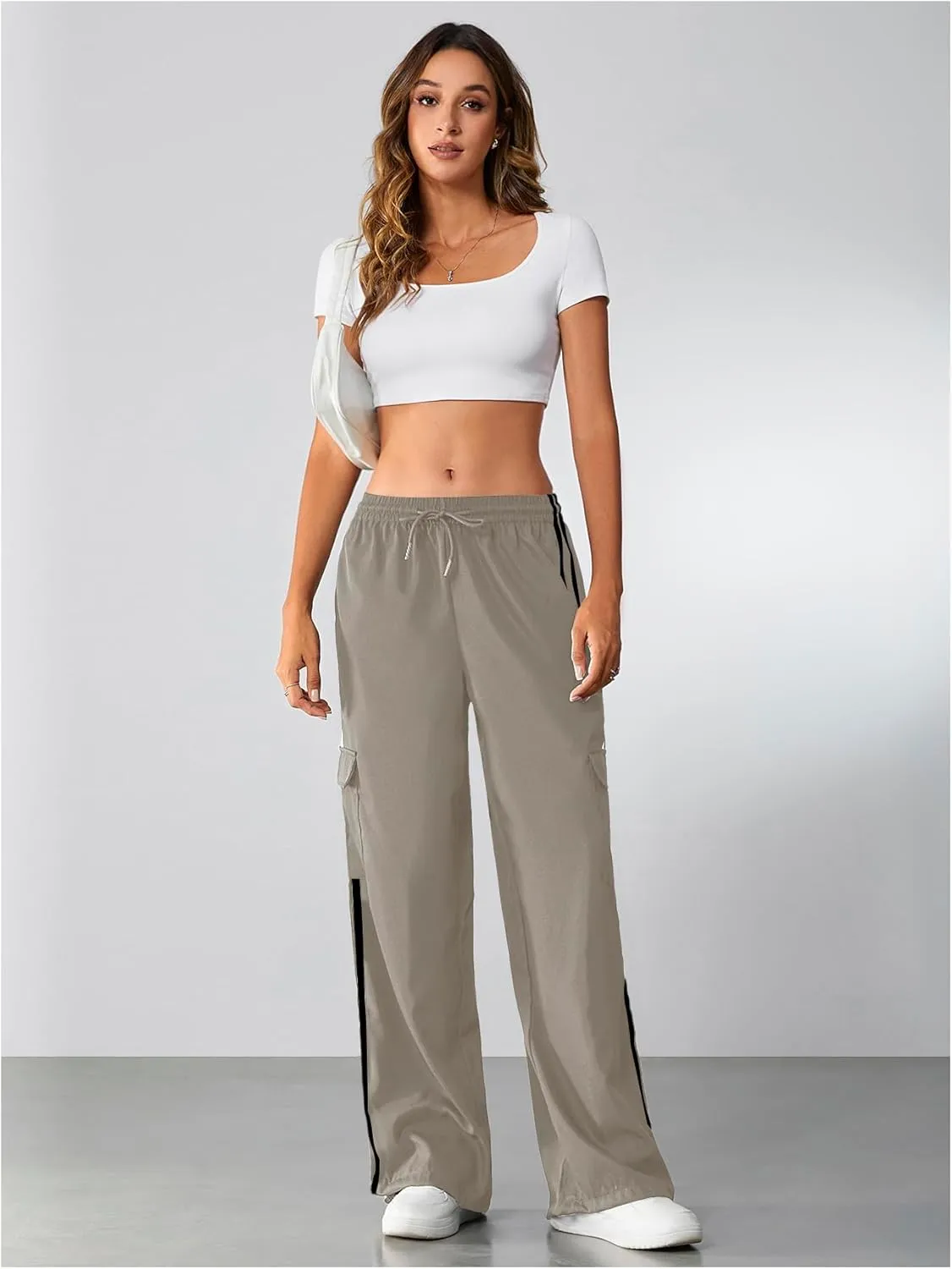 SOLY HUX Women's Cargo Sweatpants Wide Leg Baggy Parachute Pants Y2K High Waisted Track Pants Streetwear